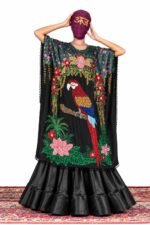 Parrot Sequin-Embroidered Kaftan Tunic
